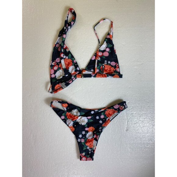 Floral Bikini Set Halter Top & High-Cut Bottoms Large Swimwear Bathing Suit Cute - Picture 4 of 6